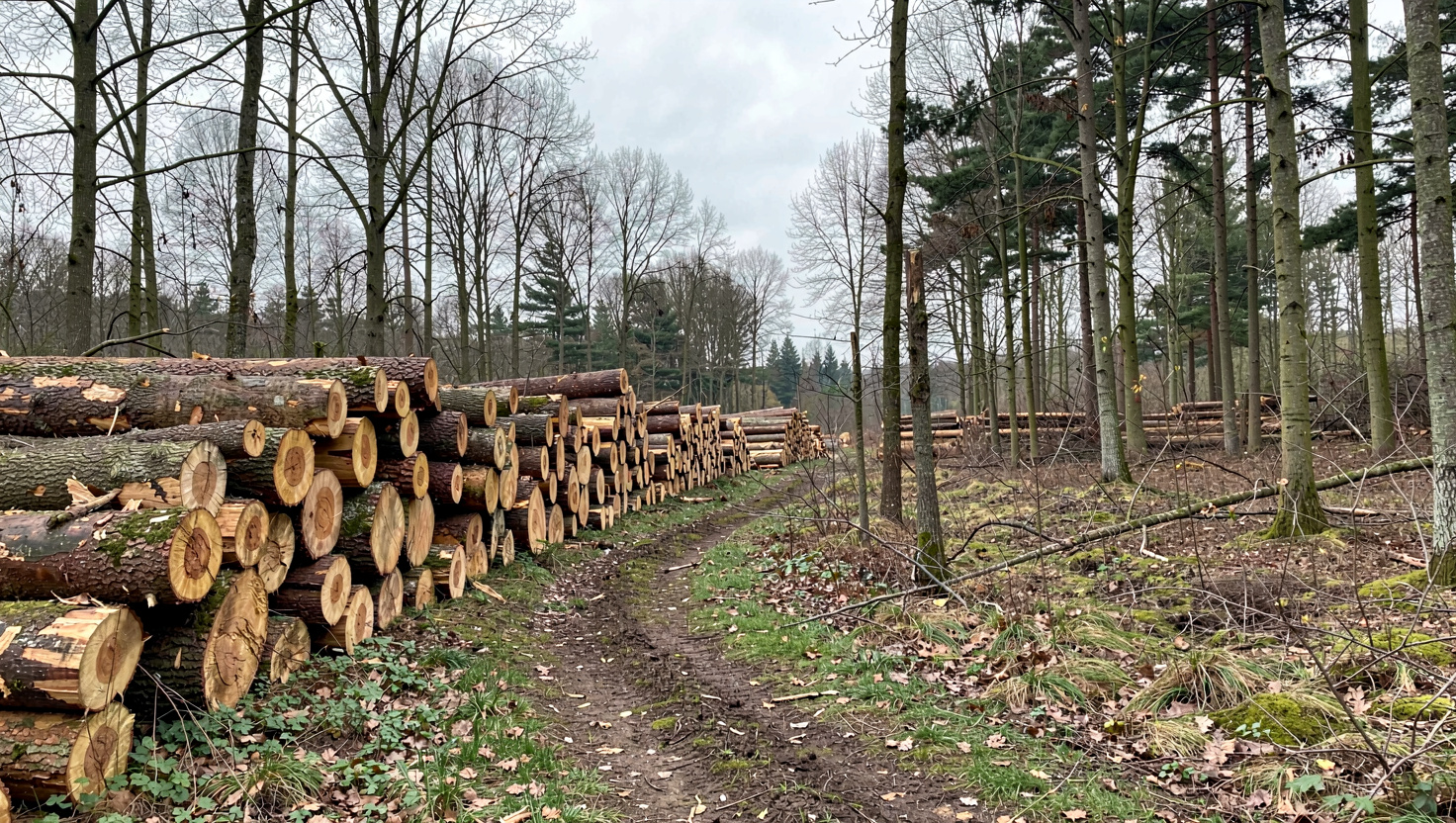 Souche et chemin de vidange en sous-bois